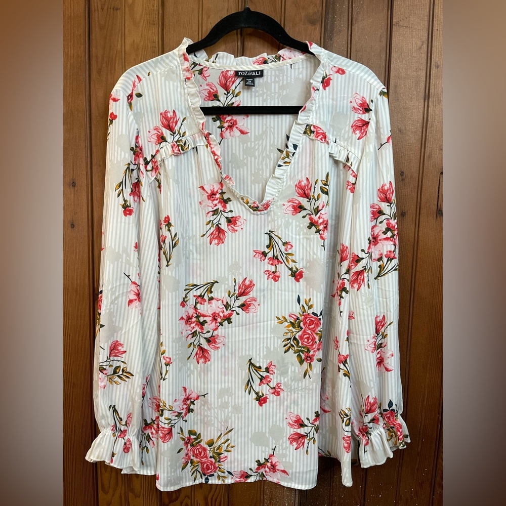 ⭐️Floral Print Women's Top by Roz & Ali - White and Pink 3XL